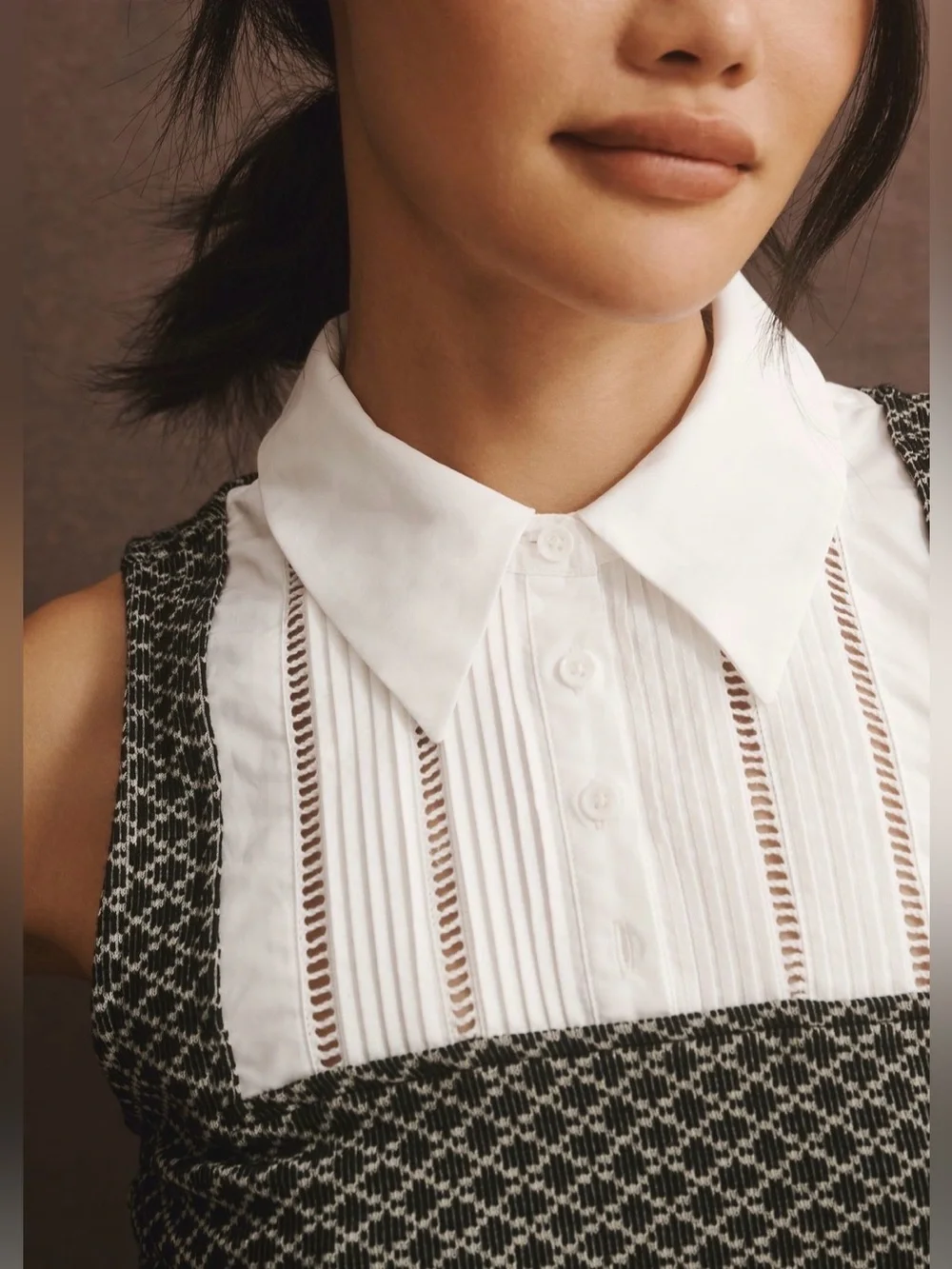 Anthro Maeve Sleeveless Tuxedo Twofer Top Sweater Vest Black & White Small - Picture 4 of 10